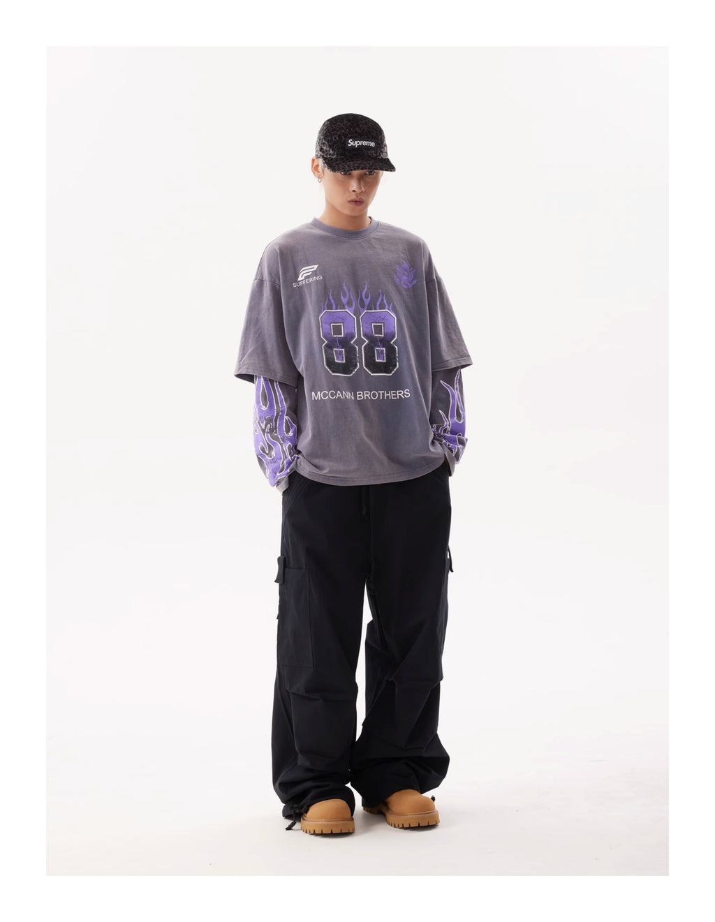 BTSG Flame Racing Fake Double Long Sleeve Tee