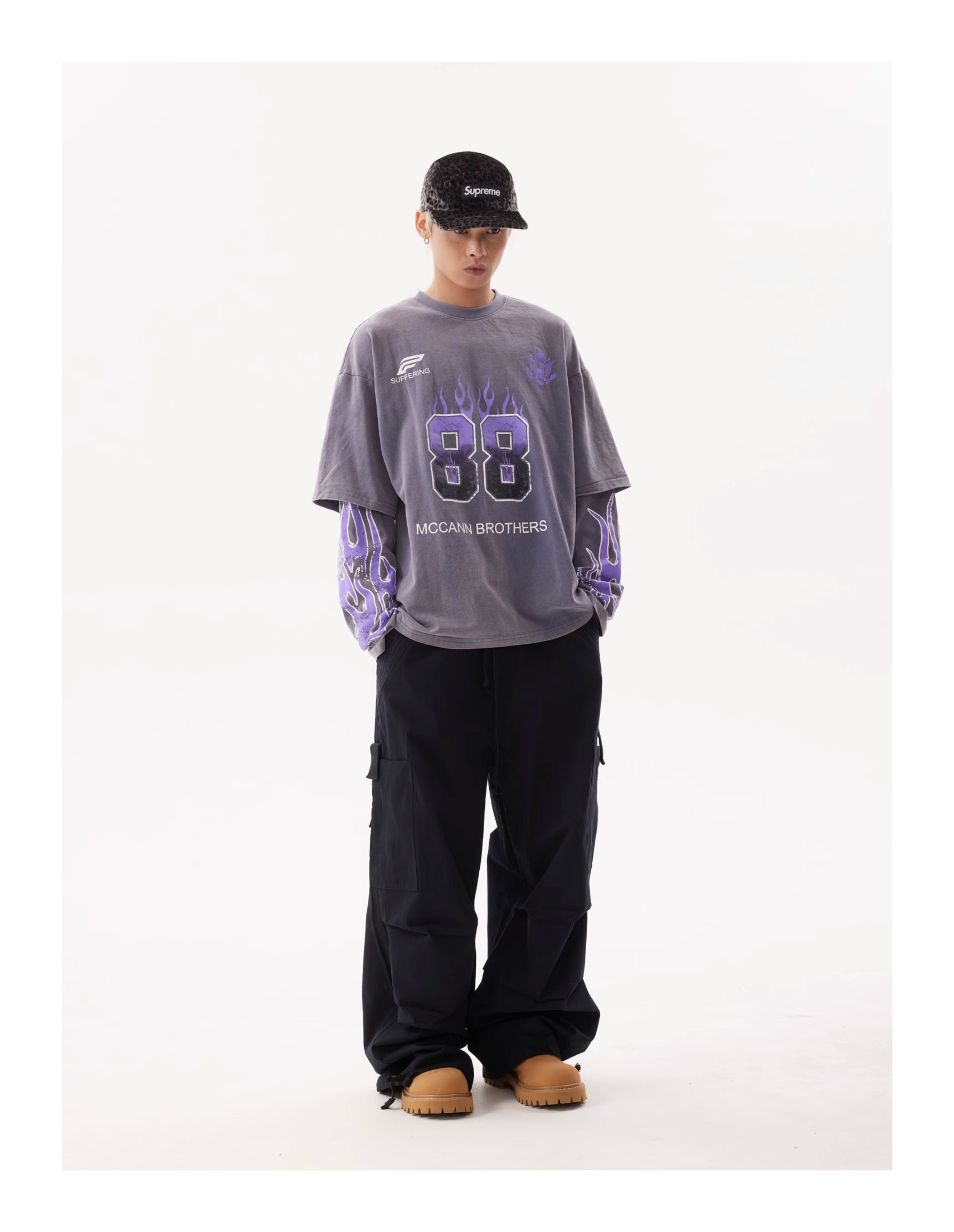 BTSG Flame Racing Fake Double Long Sleeve Tee