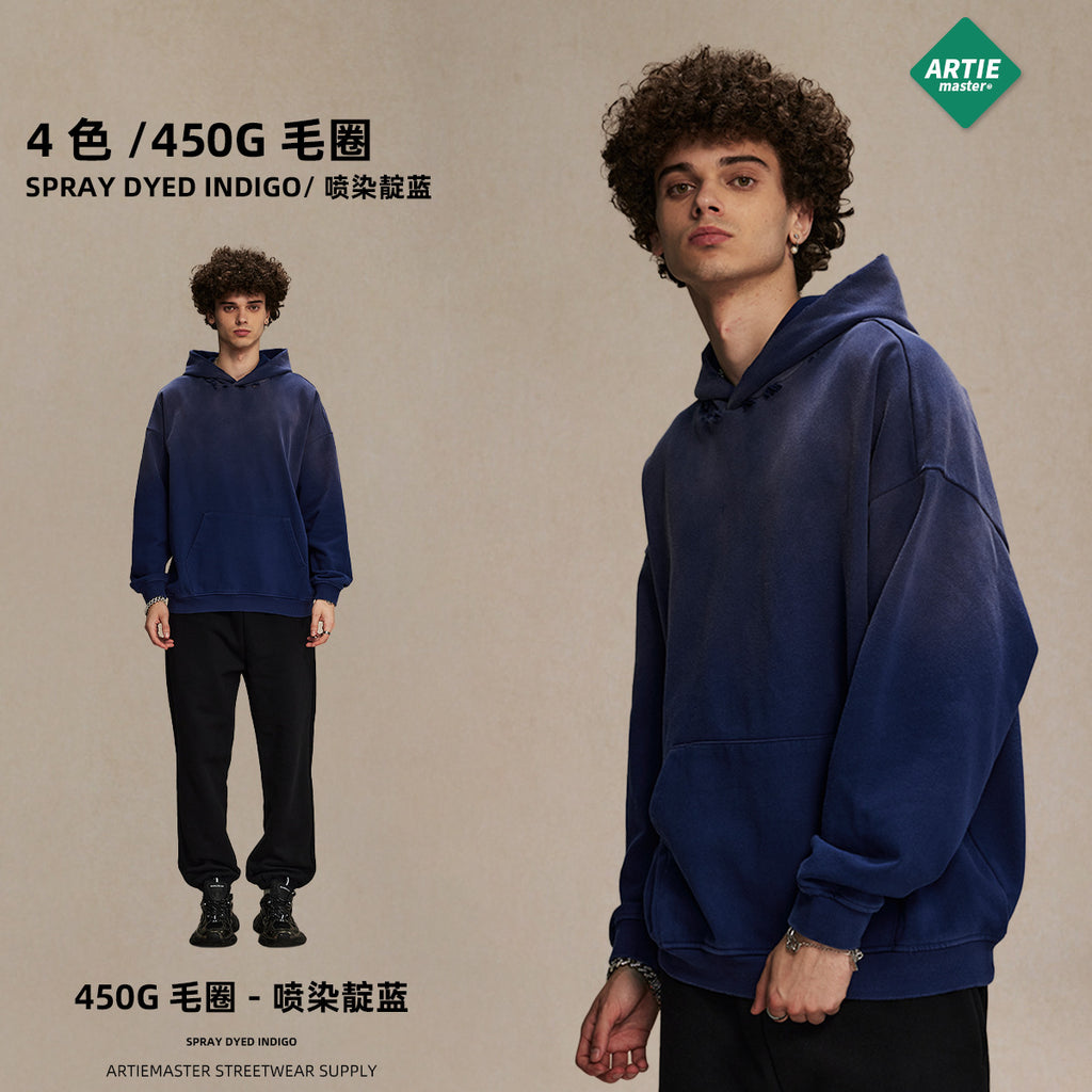 ARTIE 450g Heavy Wash Water Hole Retro Hoodie