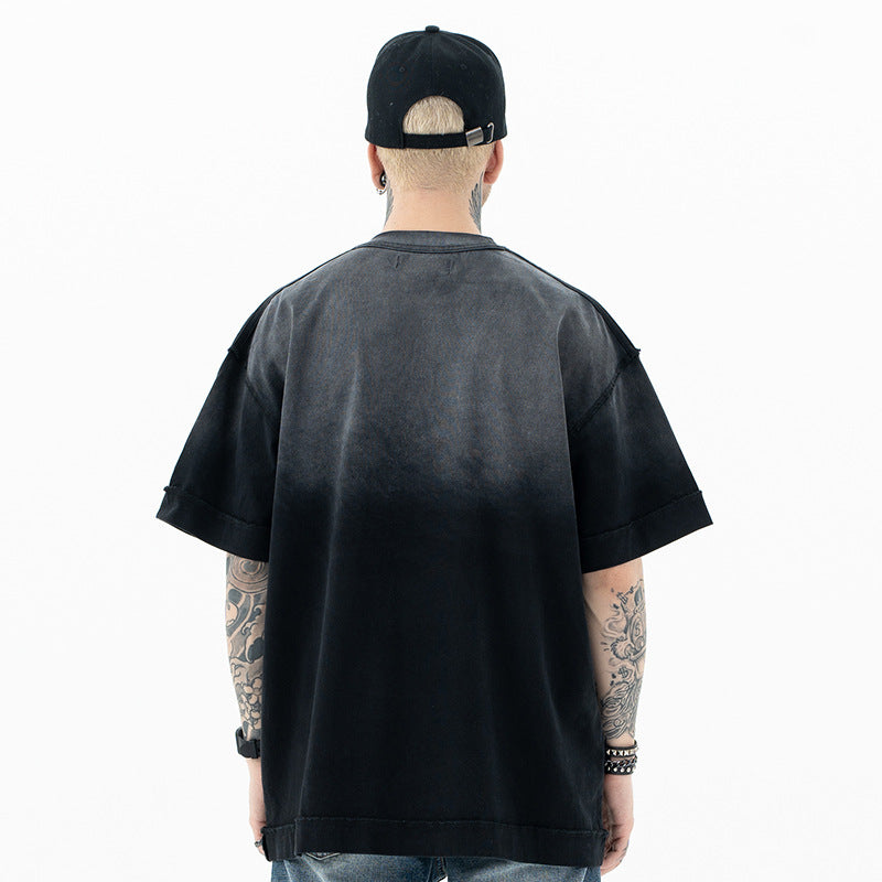 FORGIVNESS  Gradient Wash Destruction Retro Short Sleeve Tee