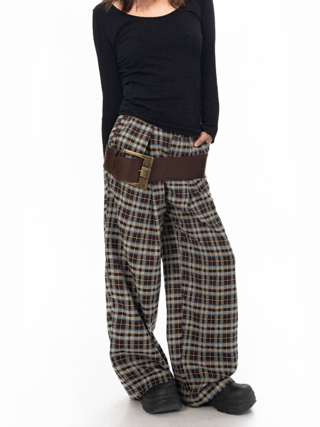 BLACKBB American Retro Checkered Loose Wide Leg Pants