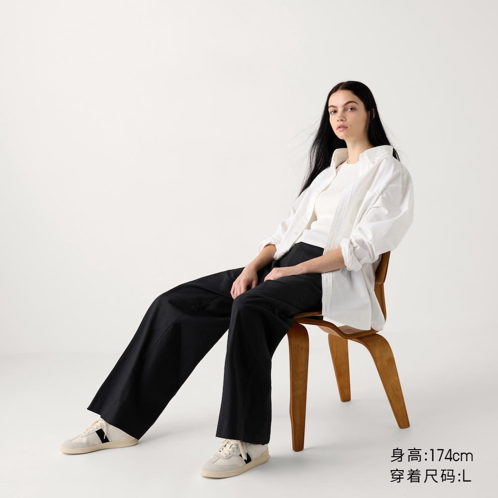 UNIQLO Women's Wide-leg Cotton-Blend Pants