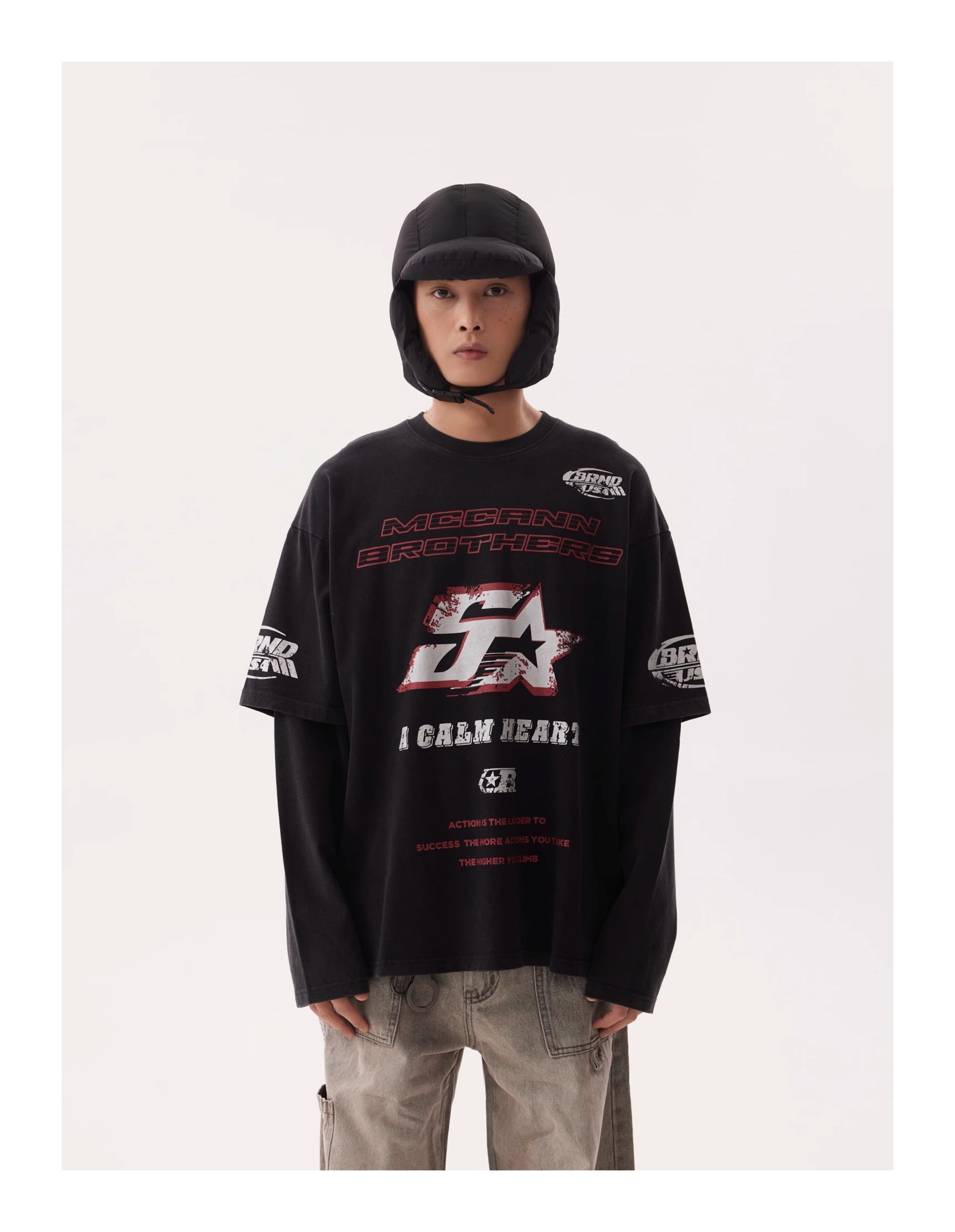 BTSG Dirty Stained Racing Fake Two Long Sleeve Tee