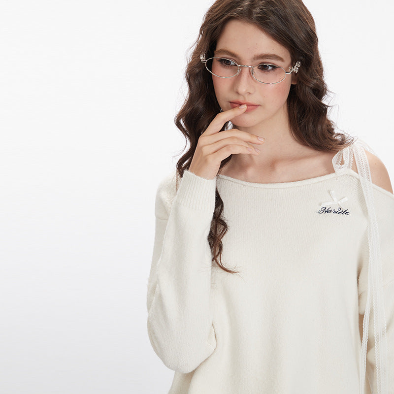 Nariele loose neckline streamer design cropped sweater