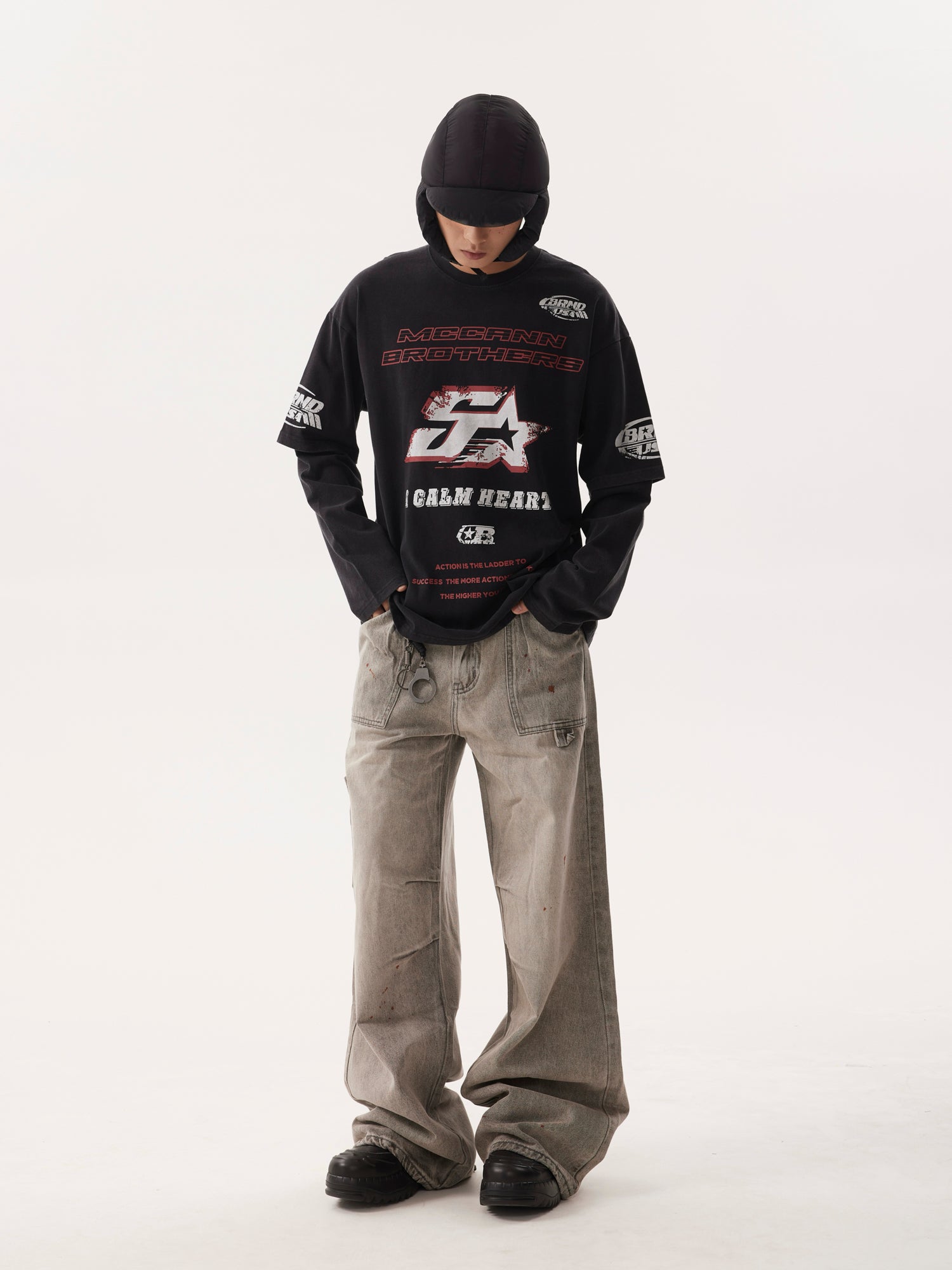BTSG Dirty Stained Racing Fake Two Long Sleeve Tee