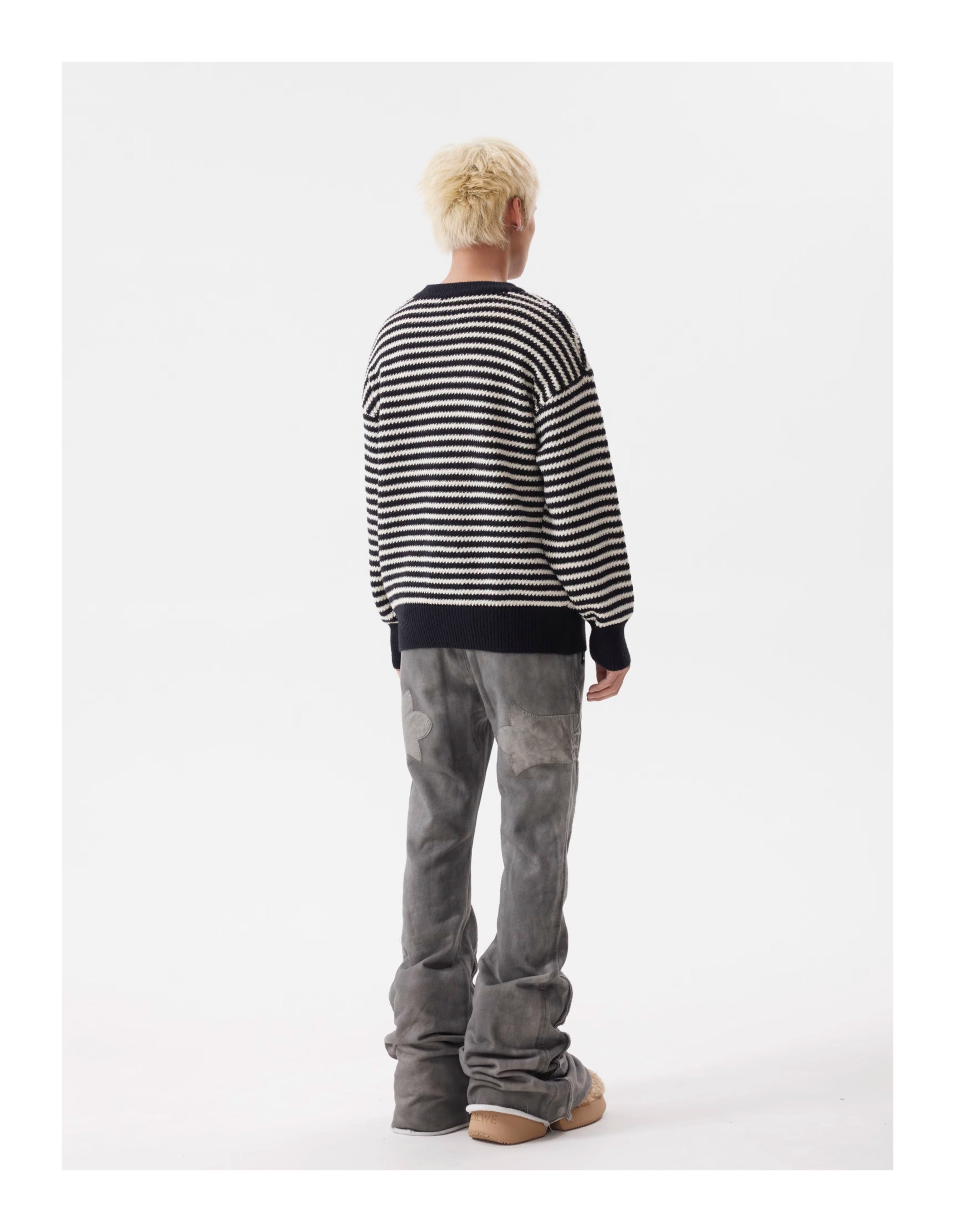 BTSG Striped Cropped Crew Neck Sweater