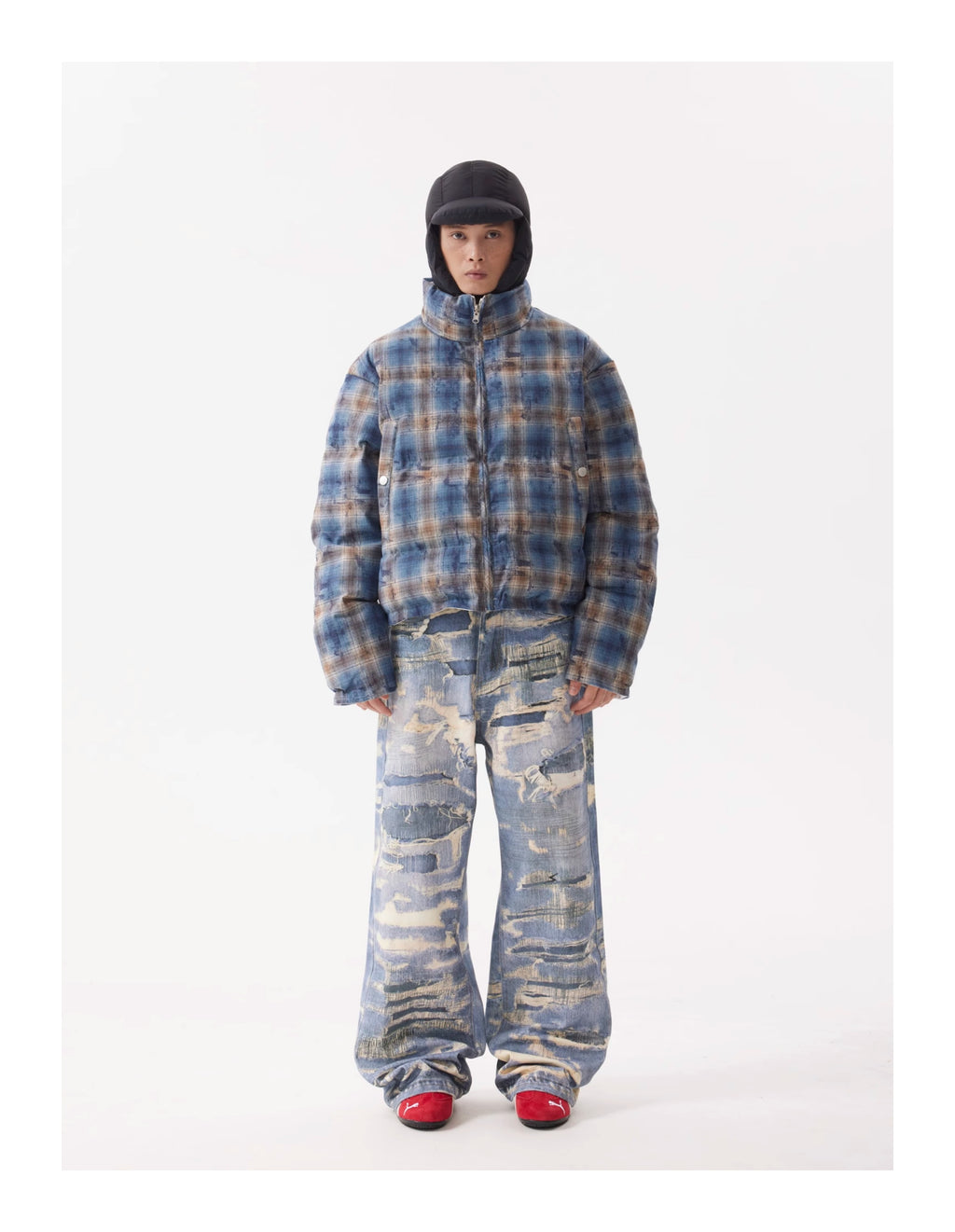 BTSG Reversible Plaid Cropped Puffer Jacket