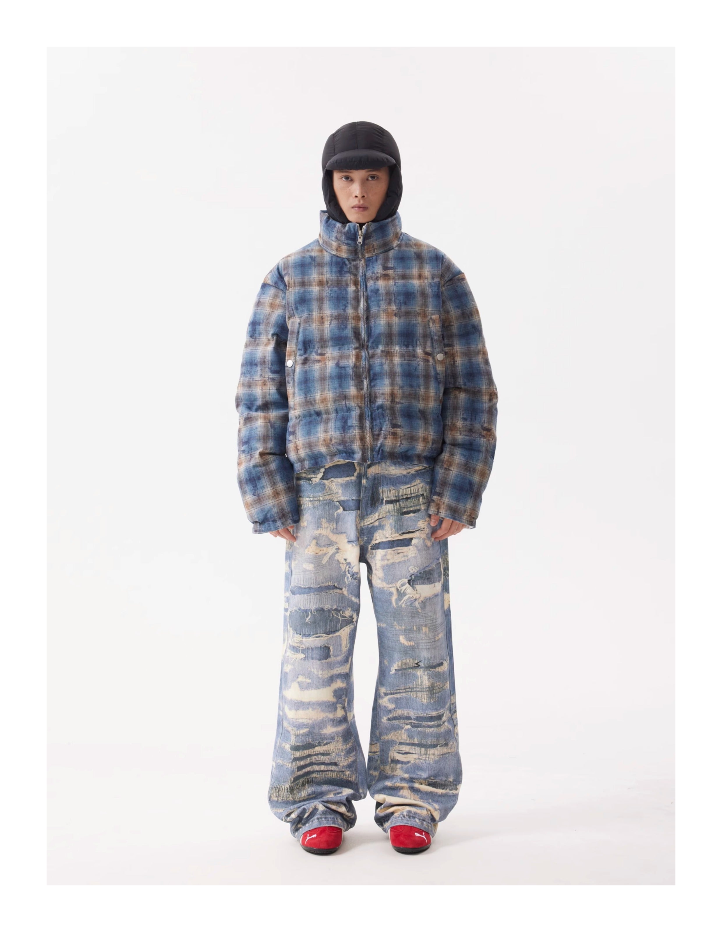 BTSG Reversible Plaid Cropped Puffer Jacket