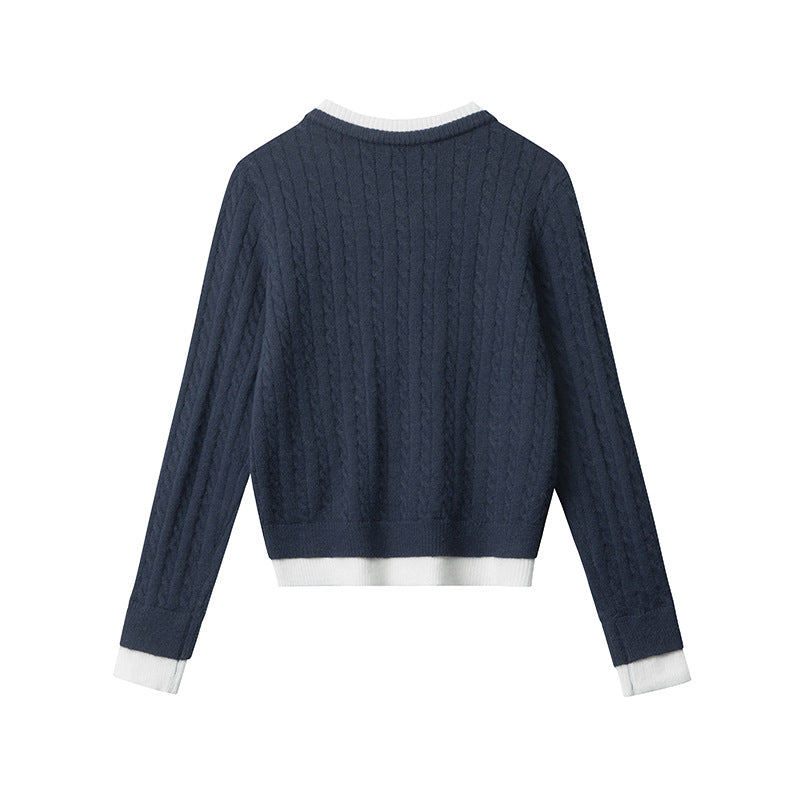 Nariele Two-Piece Wool Slim Fit Cardigan Loose Lazy Twist Knit Sweater