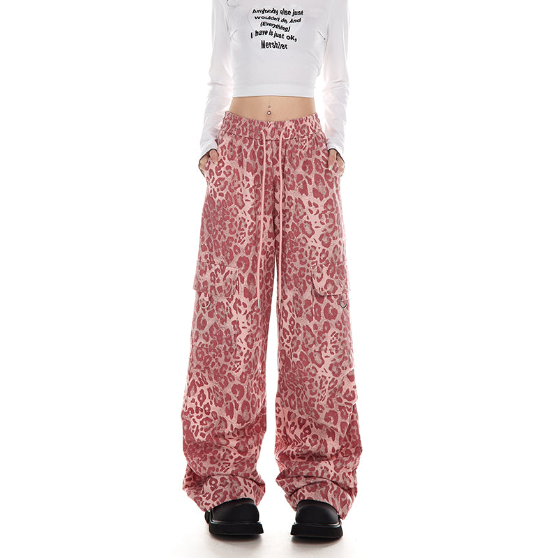 Neresum leopard prints pants cargo pants hip-hop casual loose straight pants