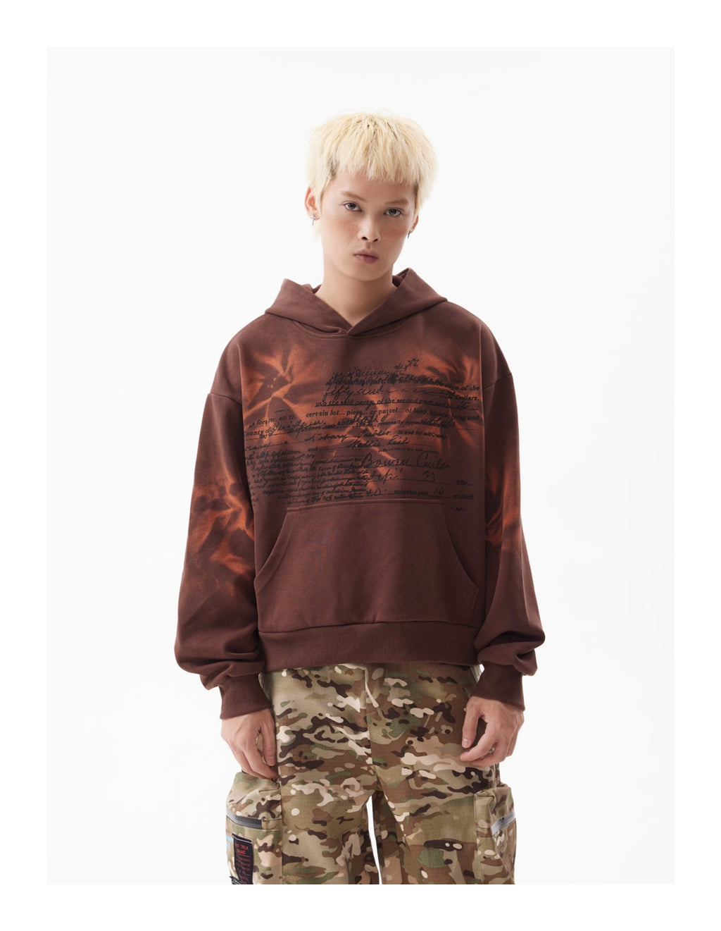 BTSG American Vintage Gradient Slogan Print Silhouette Hooded Cropped Hoodie