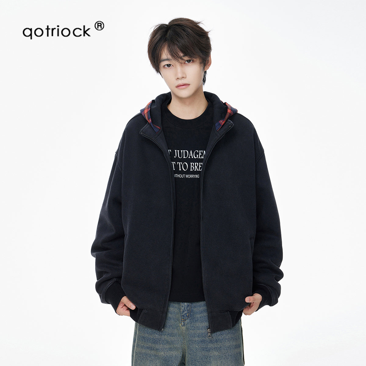 QOTRIOCK Fake two piece Hooded Jacket