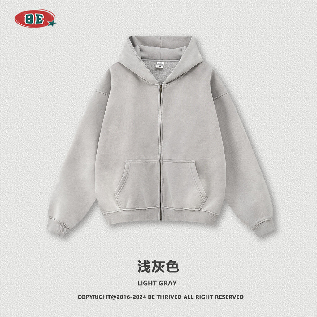 BE Washed Fleece Hooded  Zip Jacket