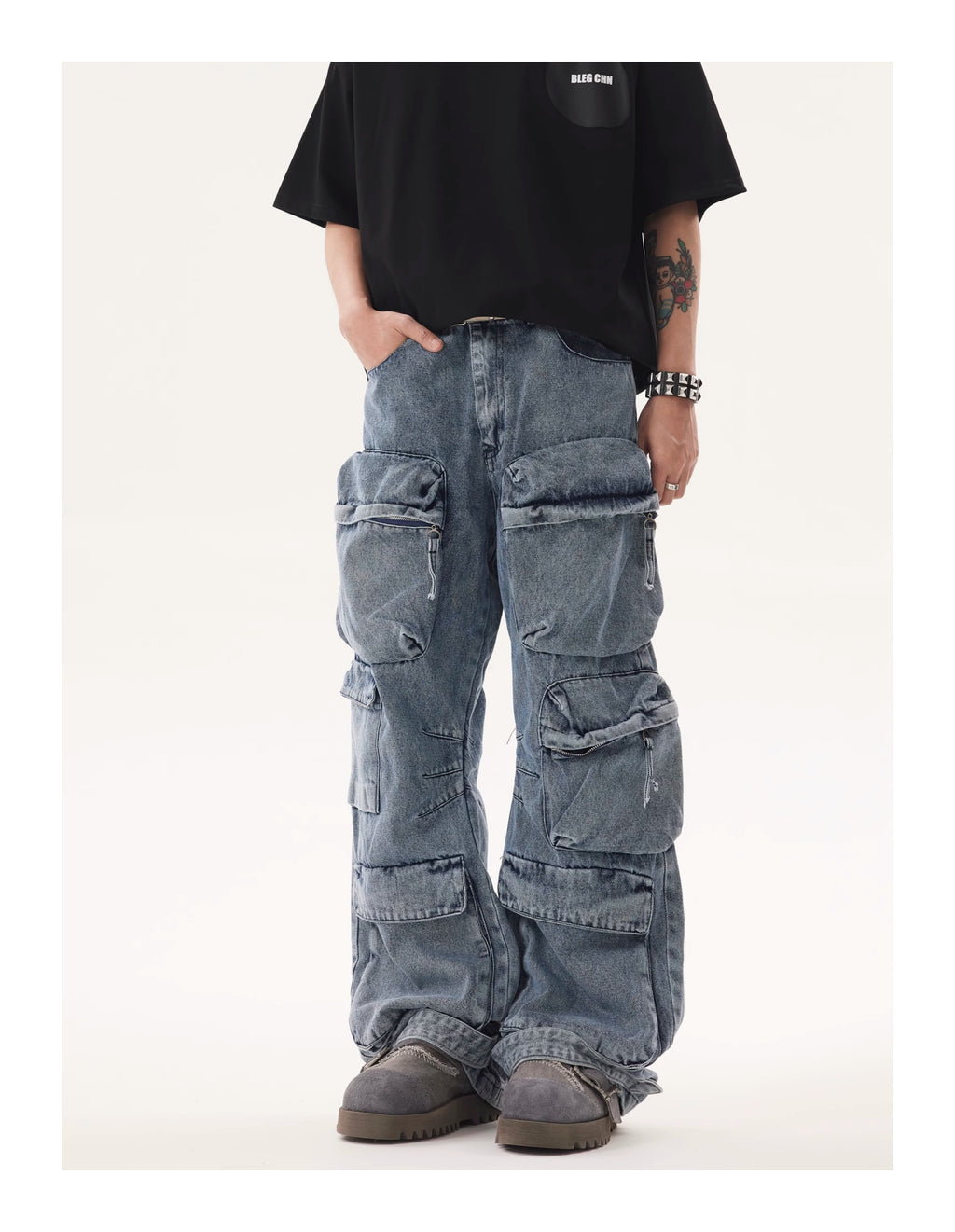BTSG* Cargo Pants Washed Distressed Jeans