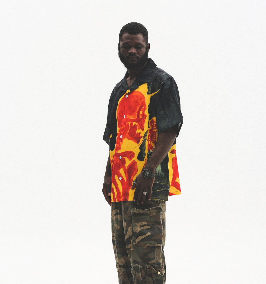 UNTILWERICH Cuban Collar Skull Shirt