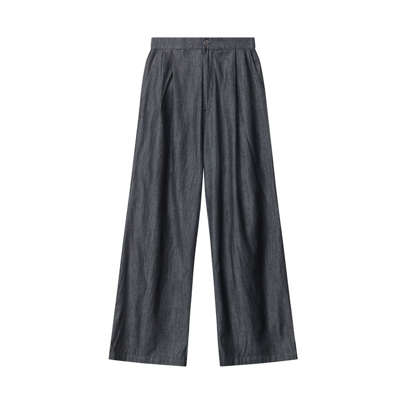 Nariele Womenswear Trendy Chic Wears Cropped Jacket Denim Wide-leg Pants Set