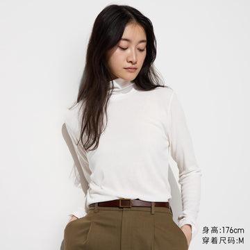 UNIQLO Women's Ribbed Thin Turtle Neck Long Sleeve Tee