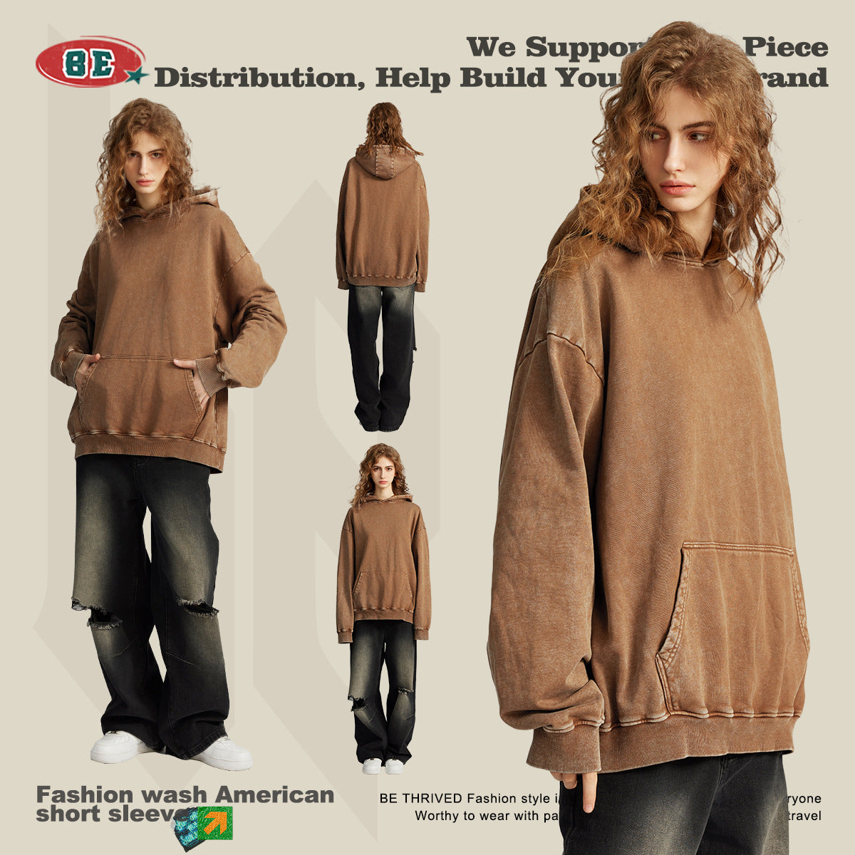 BE Washed 100% Cotton Loose Hoodie