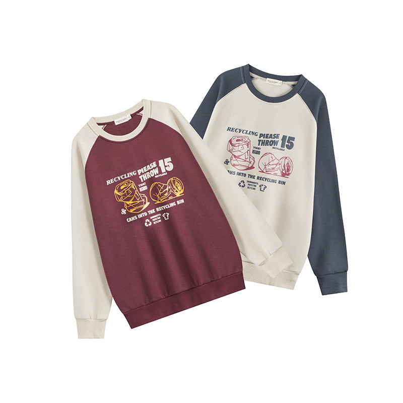 Nariele Unisex Crew Neck Vintage Print Loose Long Sleeve Sweatshirt