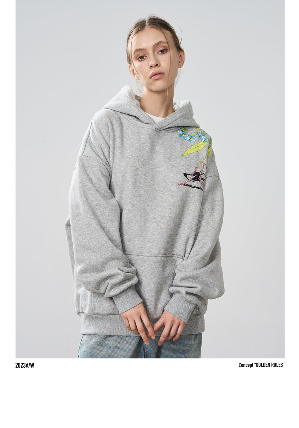 Harshandcruel Floral embroidery loose Hoodie