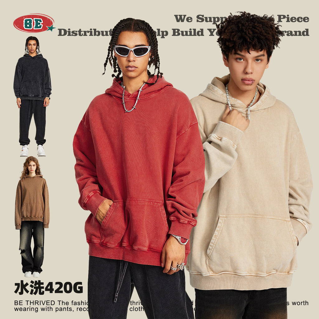 BE Washed 100% Cotton Loose Hoodie