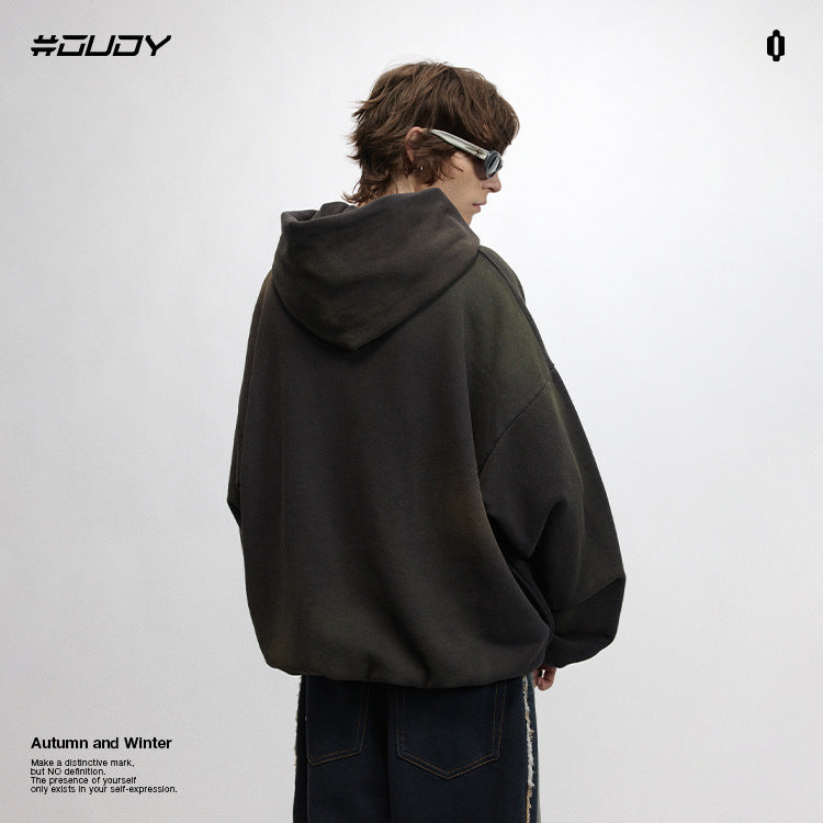 #OVDY Vintage Distressed Wash Handmade Cut Heavy Fleece Hoodie