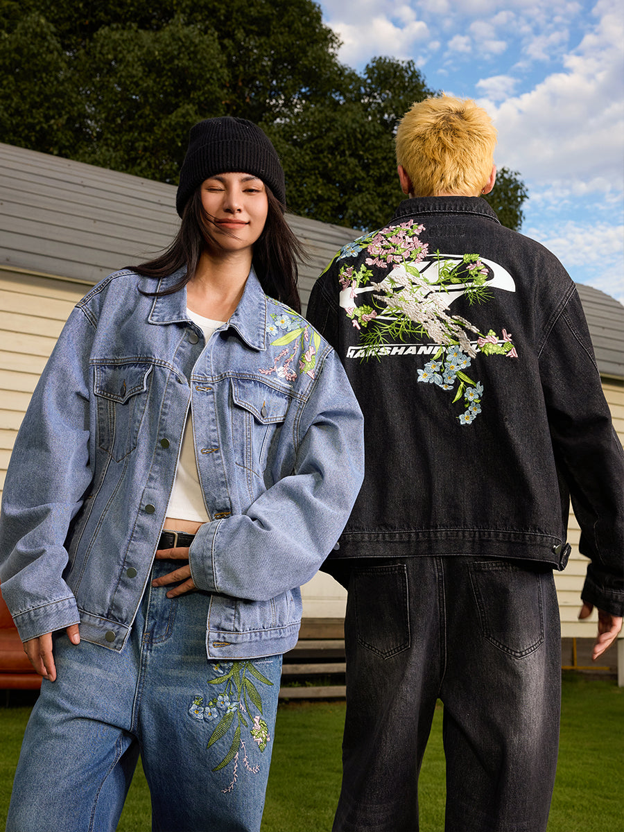 Harshandcruel Yoke floral-embroidered HACR denim jacket