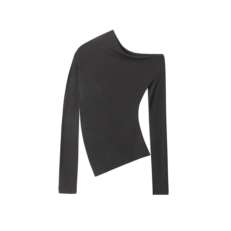 Nariele Irregular Shoulder Long-sleeved Crop Top Slim Chic T-shirt