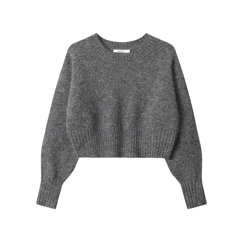 Nariele pullover Solid cropped  Top round neck long sleeve top sweater