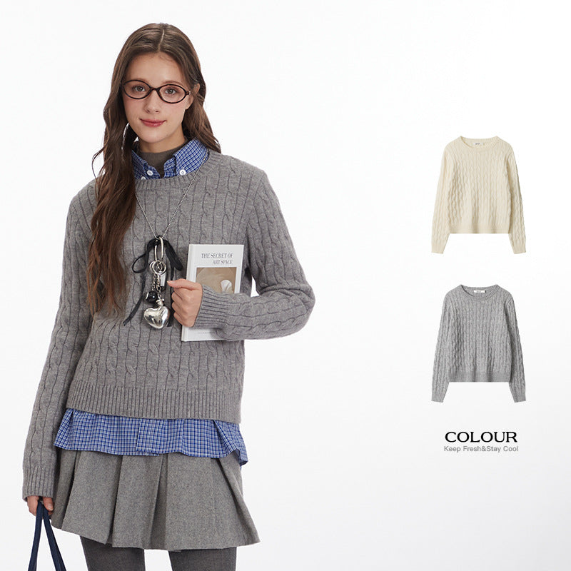 Nariele Pullover Long Sleeve Twist Knitted Top Crew Neck Slim Fit Sweater