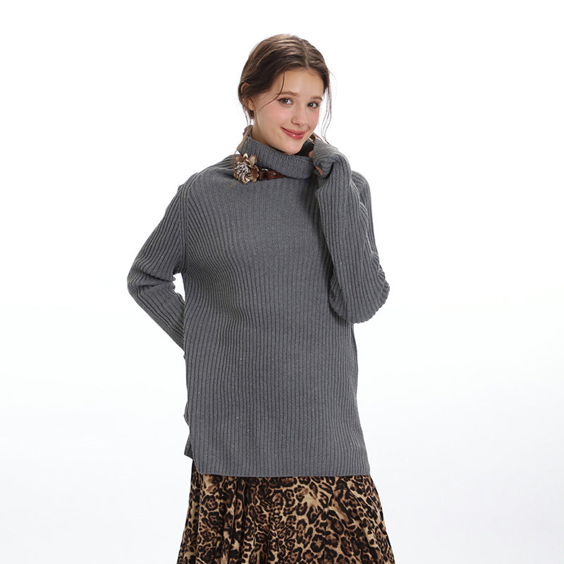 Nariele Slit Hem Turtle Neck Sweet Knit Slim Fit Classic Sweater