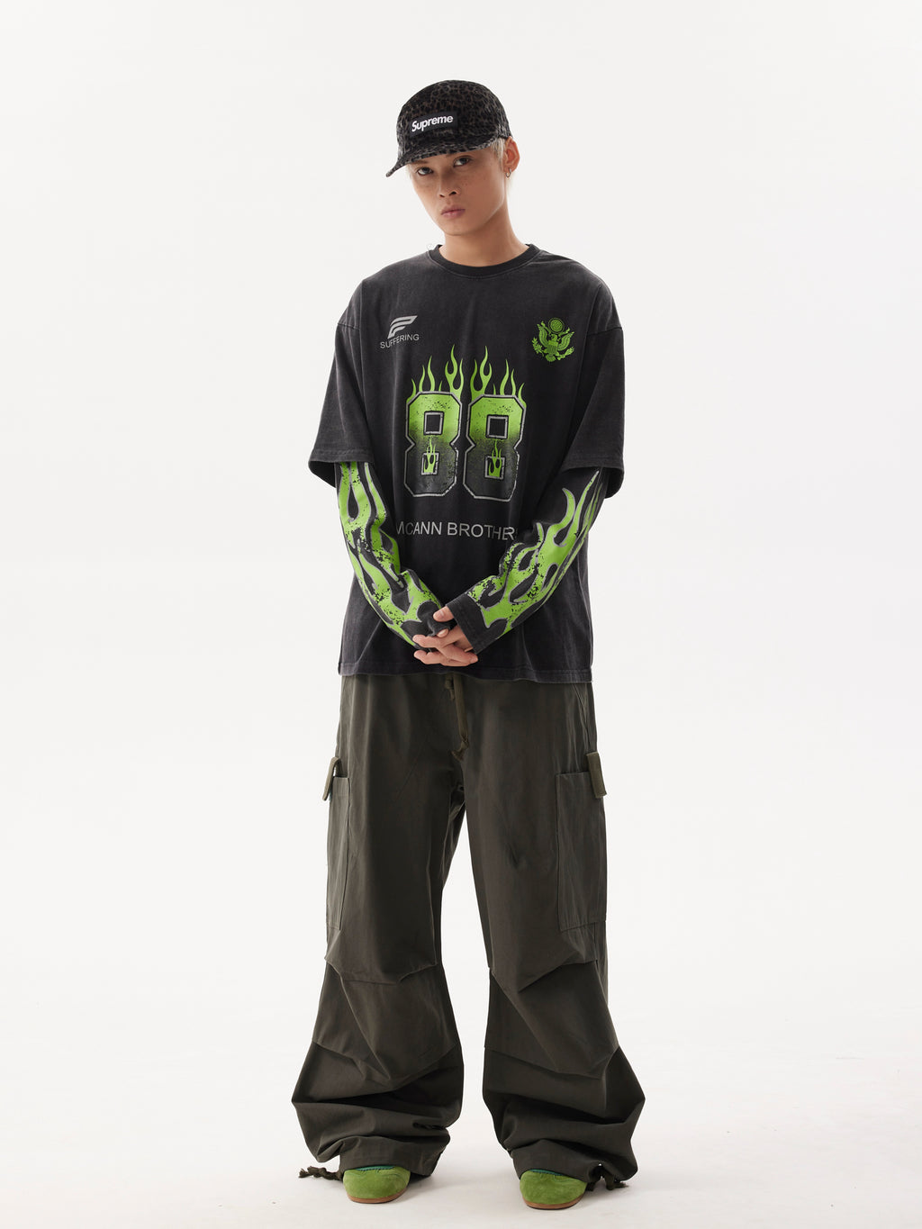 BTSG Flame Racing Fake Double Long Sleeve Tee
