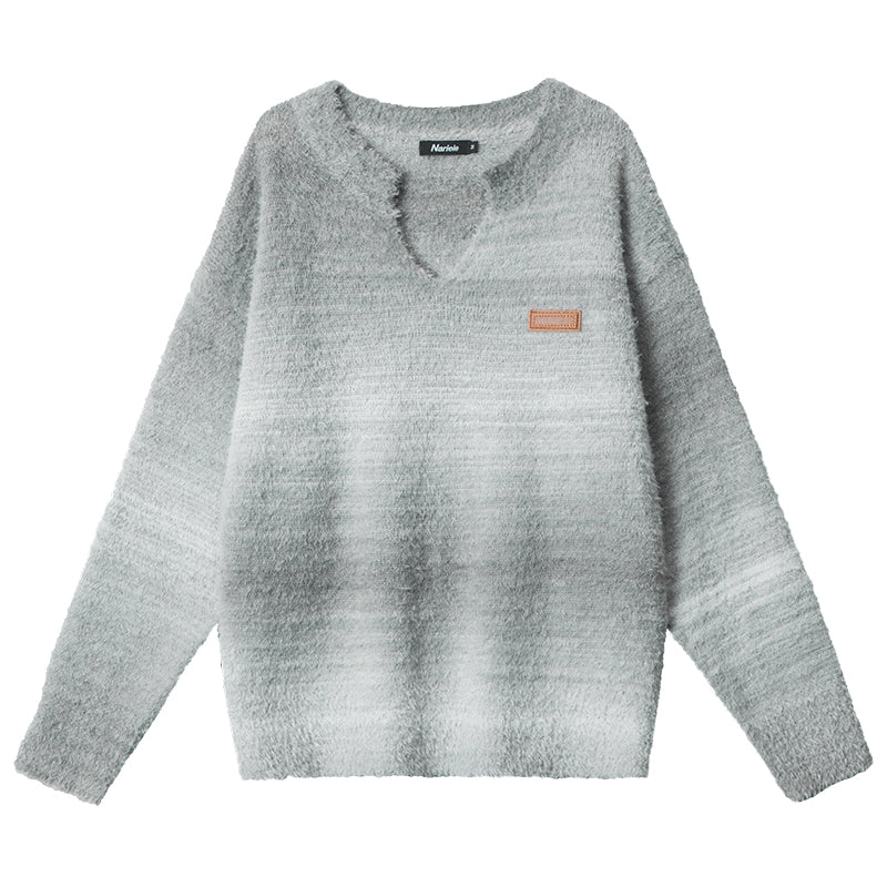 Nariele Japanese retro soft waxy gradient sweater V-neck sweater lazy style casual knitwear