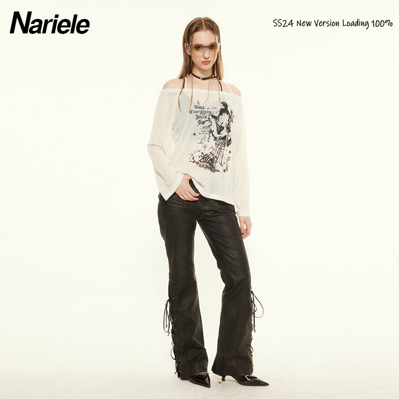 Nariele  Print Sweet Cool Slim Long Sleeve Halter Top