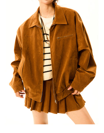 Mershier FEMALE BROWN SUEDE JACKET JACKET SKIRT SET