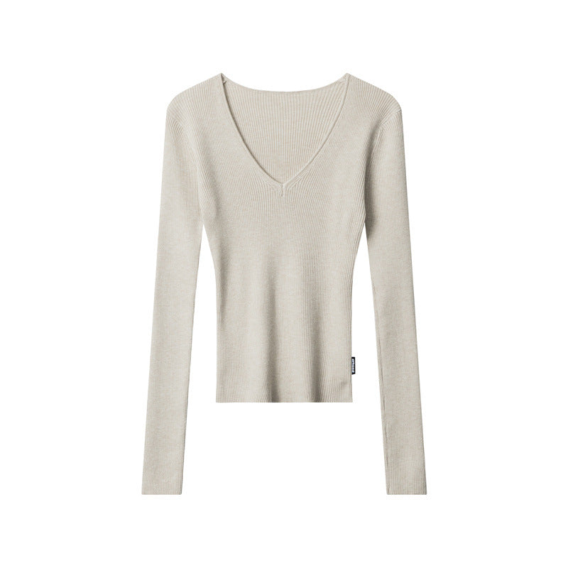 Nariele Slim Waist Long-sleeved Sweater V-Neck Knitwear