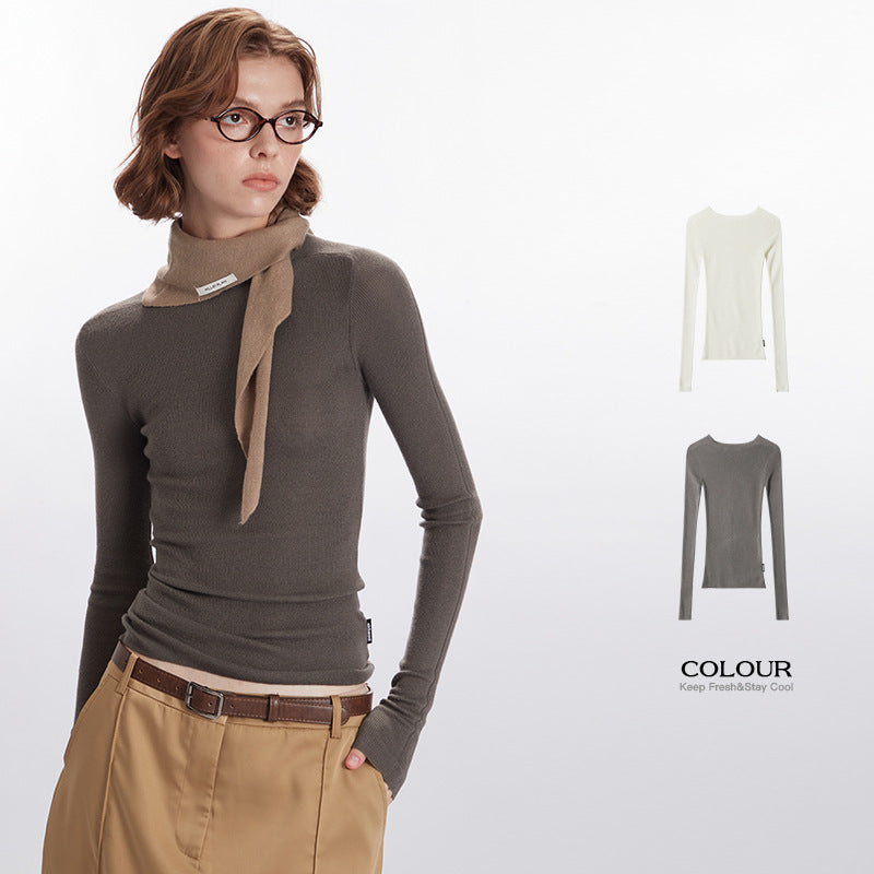 Nariele Knitwear Slim Fits Long Sleeve Base Wear Sweater Solid Color Top