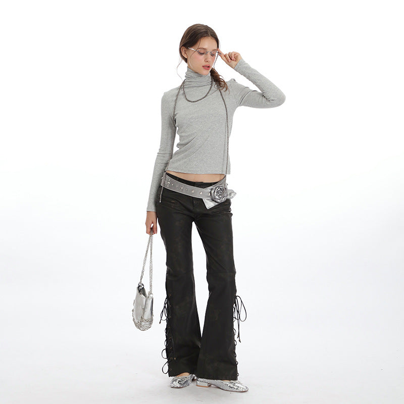 Nariele Long-sleeved Top Turtle-neck Basic Wear Knitted Slim Sweater