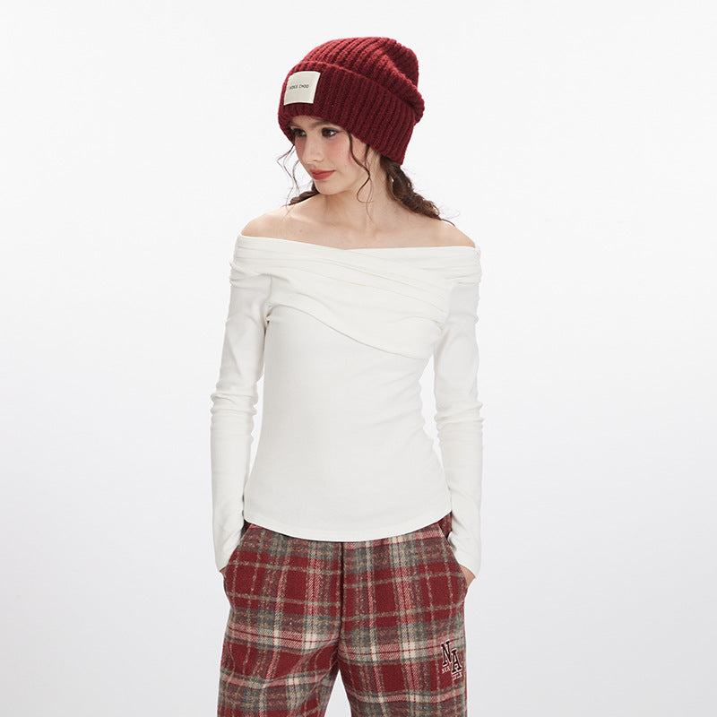 Nariele Long Sleeve Top T-shirt Off-shoulder Irregular Slim Fit Top
