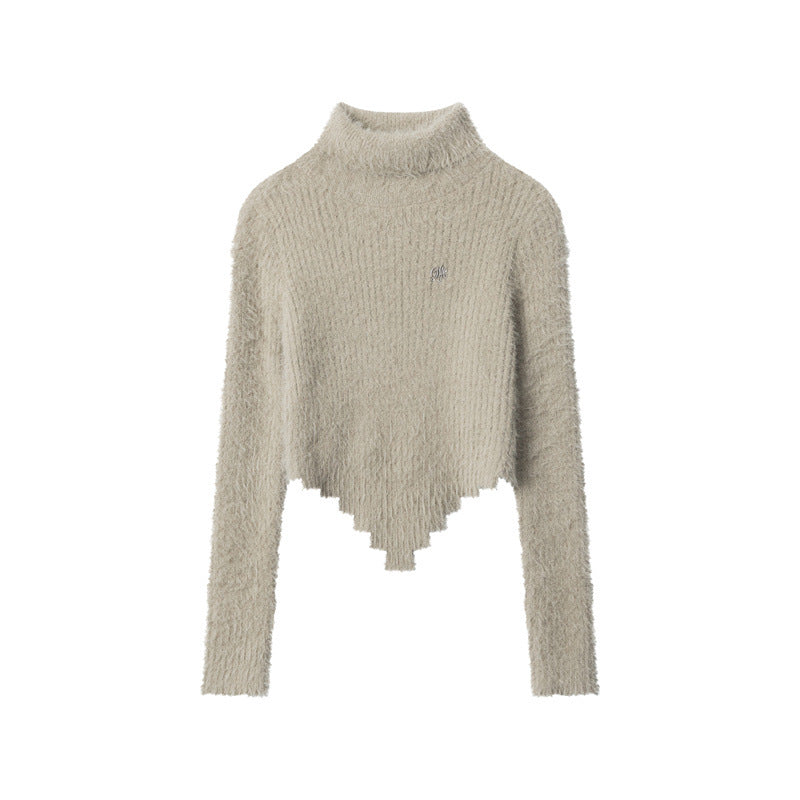 Nariele New Hem Irregular Design Turtleneck Knitting Niche Cropped Top Slim Fit Sweater