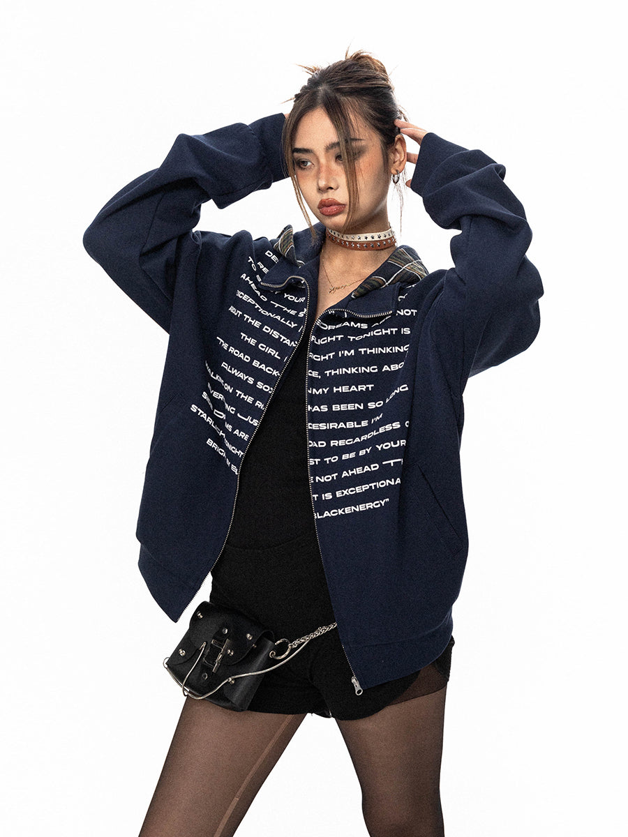 سترة BLACKBB American Patchwork منقوشة بغطاء للرأس ومطبوعة بسحاب