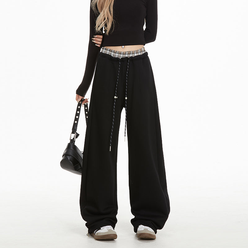 NERESUM Loose Sweatpants Double Waist Drawstring Straight Casual Pants