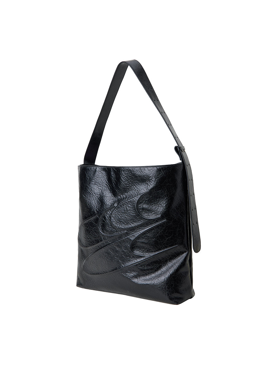 CryingCenter Black Oil Wax Large Capacity Crossbody Leather Bag