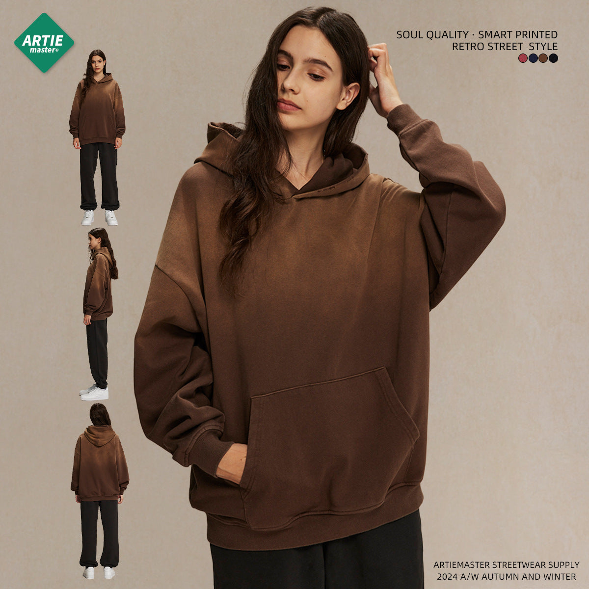 ARTIE 450g Heavy Wash Water Hole Retro Hoodie