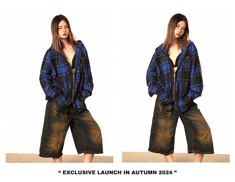 BLACKBB Gothic Print American High Street Zipper Up Jacket