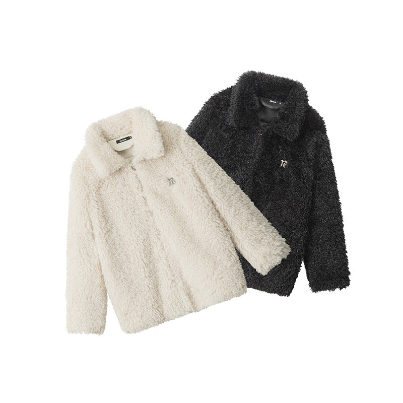 Nariele Puffy Wool Retro Solid Loose Cotton Jacket
