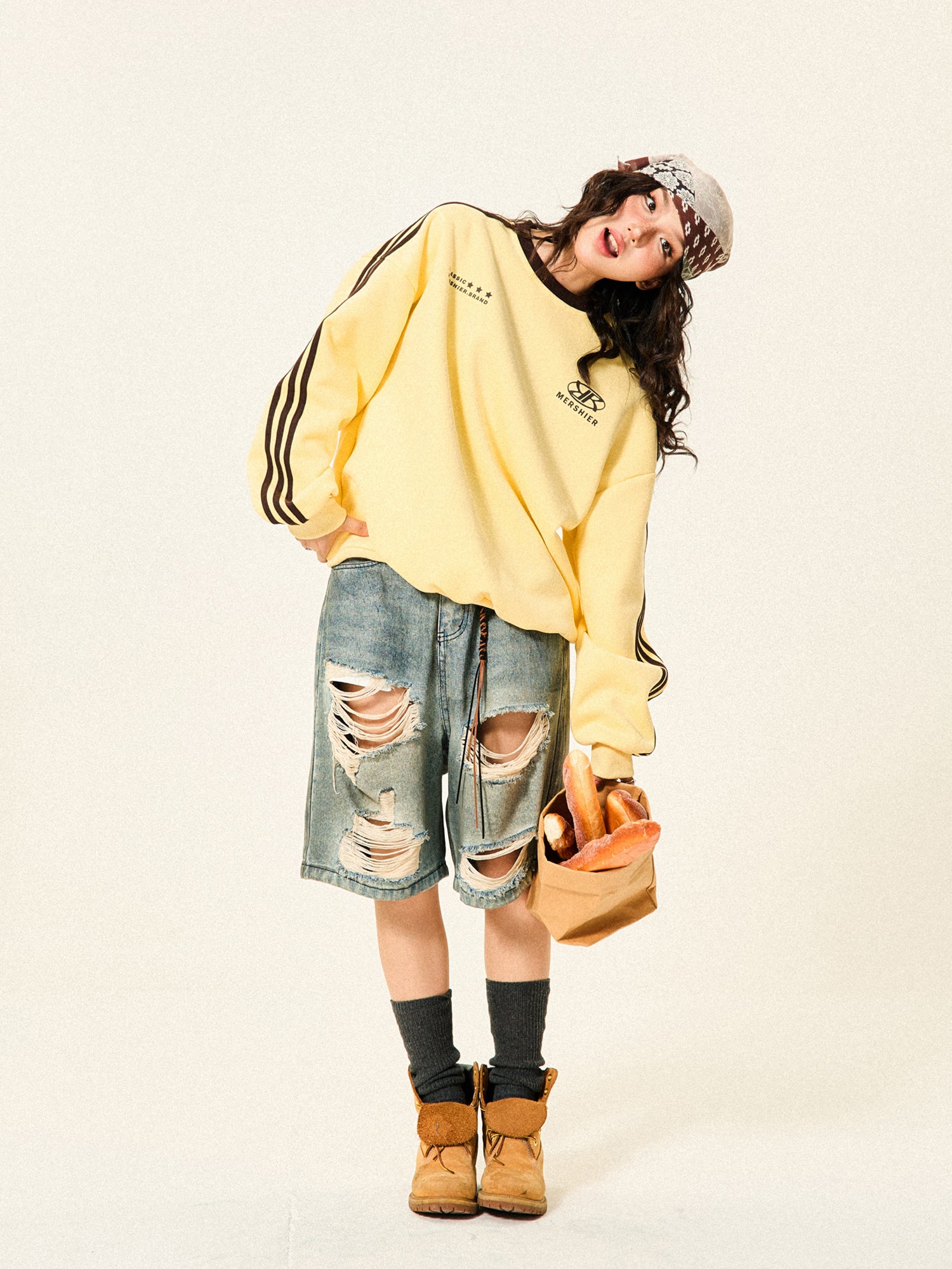 Mershier American Retro Sports Crew Neck Sweatshirt