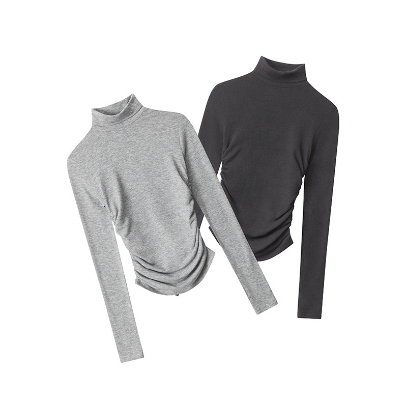 Nariele High Neck Ruffle Long Sleeve Slim Fit Top