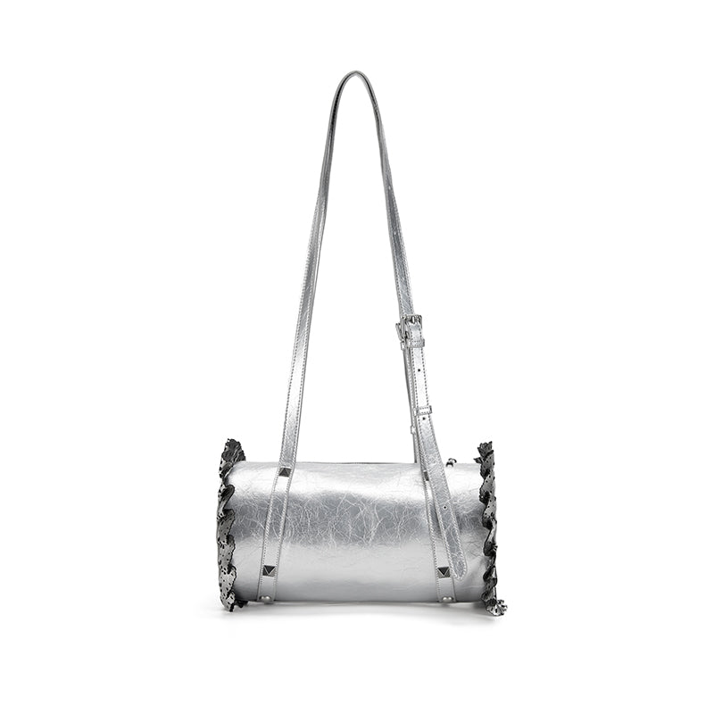 CryingCenter silver-toned leather lace cylinder shoulder cross-body bag