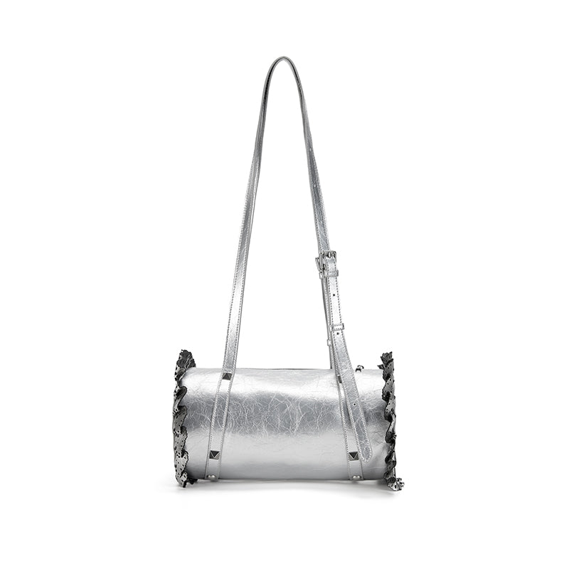 CryingCenter silver-toned leather lace cylinder shoulder cross-body bag